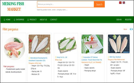 Giao diện chính của website thương mại thủy sản Việt Nam tại địa chỉ: www.mekongfishmarket.com.
